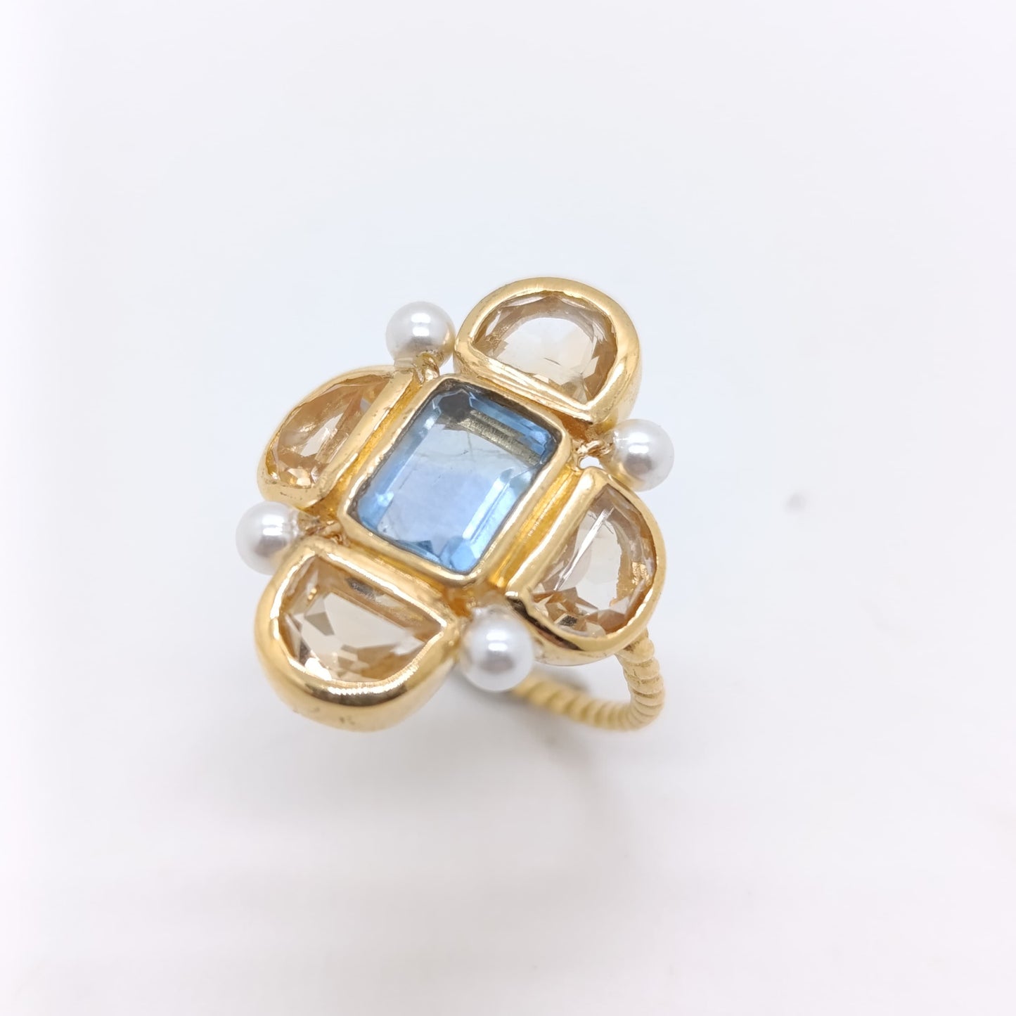 Anillo Classic Barroco Turmalina Citrino y Perla Chapado en Oro 18k