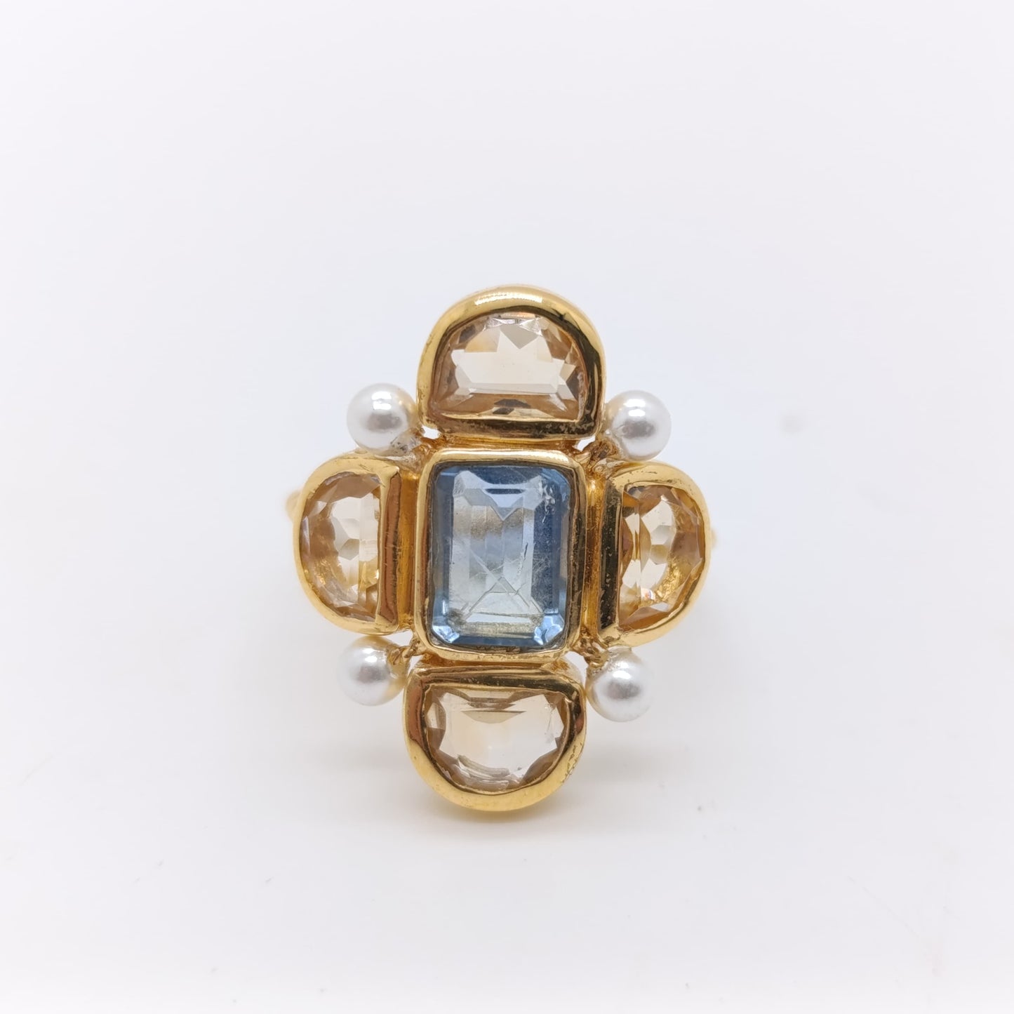 Anillo Classic Barroco Turmalina Citrino y Perla Chapado en Oro 18k