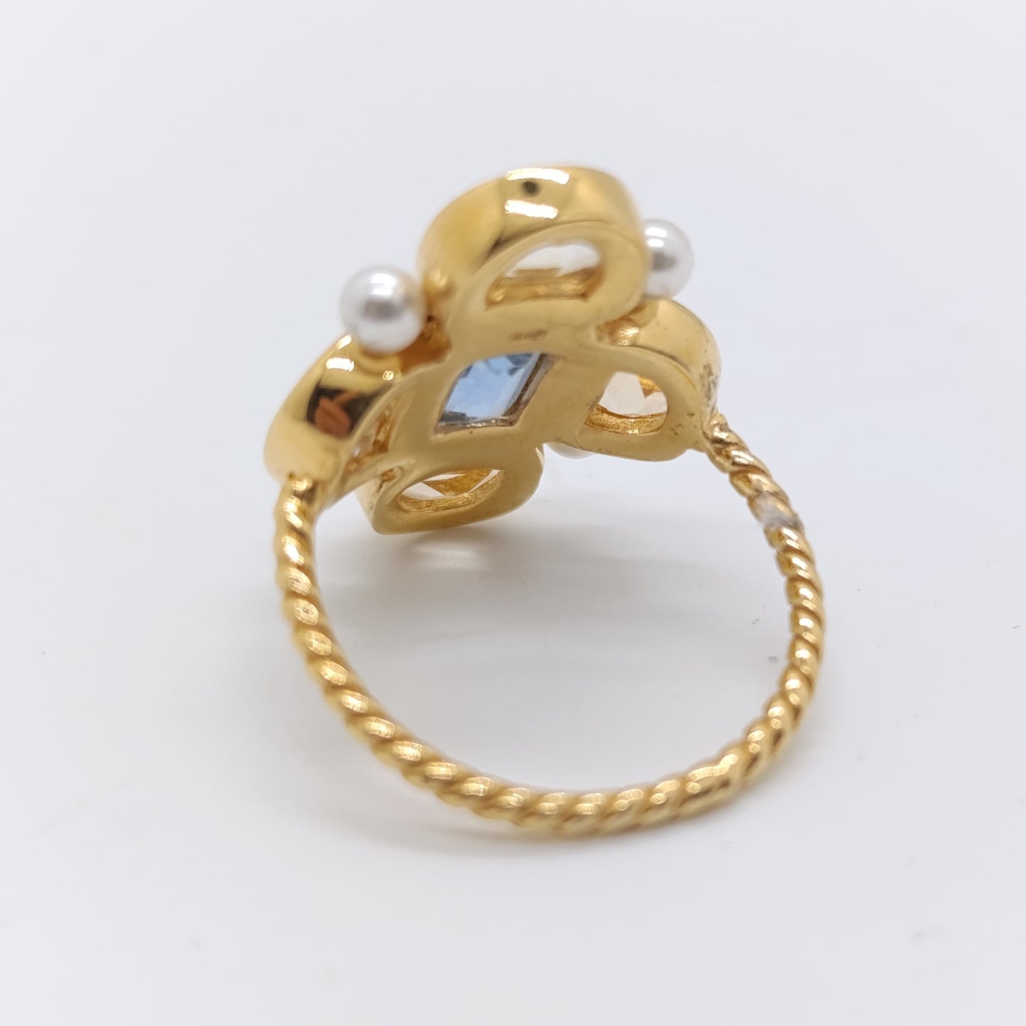 Anillo Classic Barroco Turmalina Citrino y Perla Chapado en Oro 18k