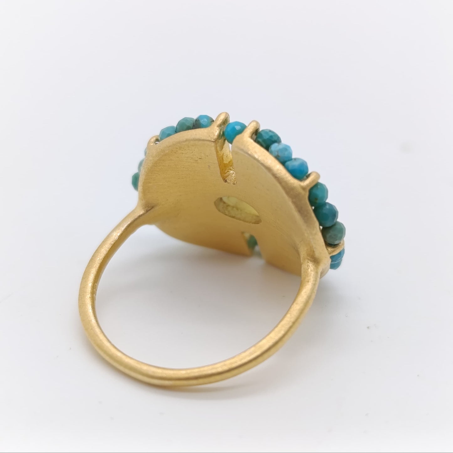 Anillo Sol Calcedonia con Turquesas Plata Chapada en Oro 18k