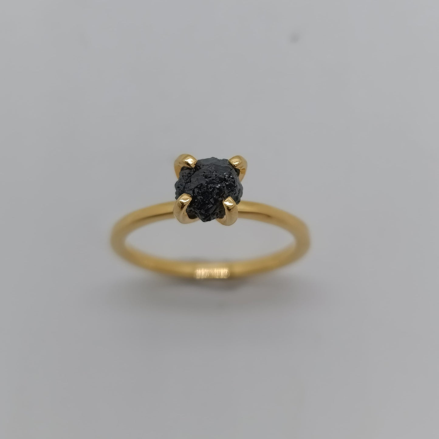 Anillo Diamante Negro Natural Plata Chapada en Oro 18k