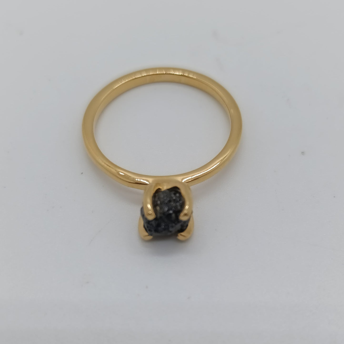 Anillo Diamante Negro Natural Plata Chapada en Oro 18k