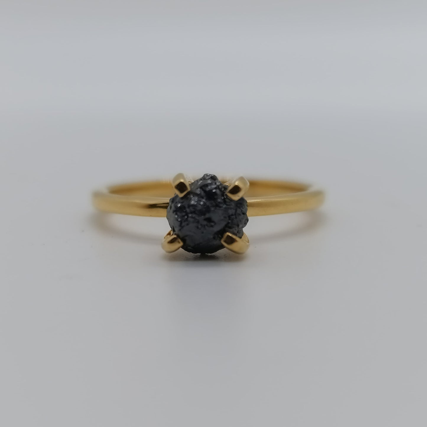 Anillo Diamante Negro Natural Plata Chapada en Oro 18k