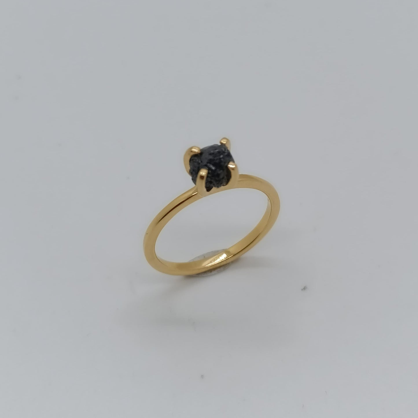 Anillo Diamante Negro Natural Plata Chapada en Oro 18k