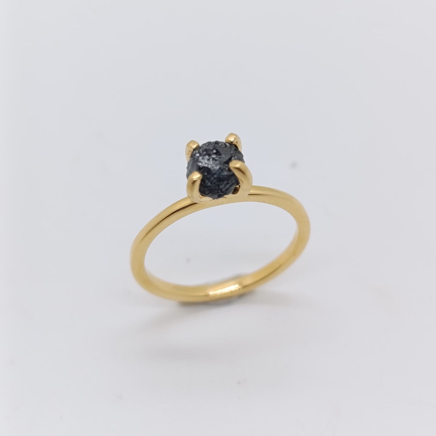 Anillo Diamante Negro Natural Plata Chapada en Oro 18k