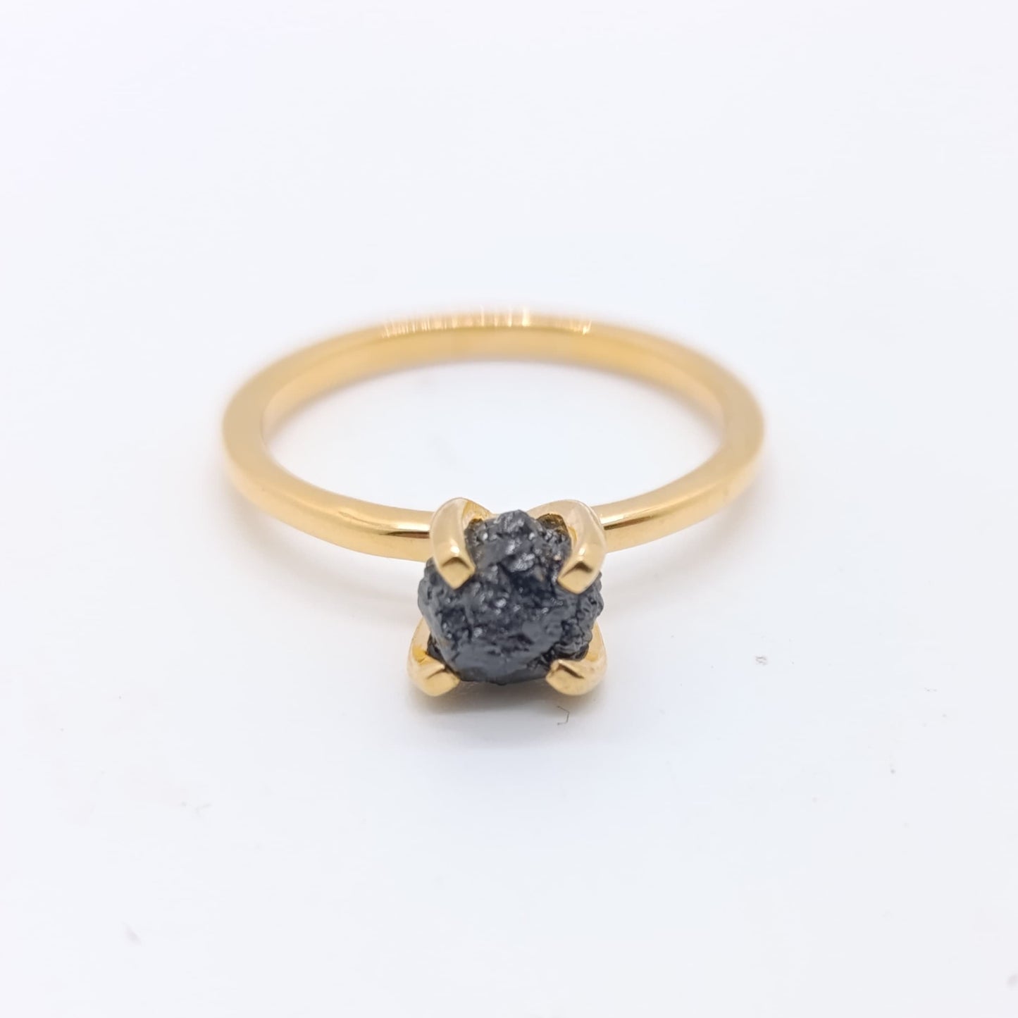 Anillo Diamante Negro Natural Plata Chapada en Oro 18k