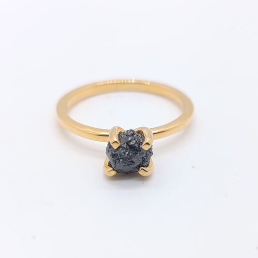 Anillo Diamante Negro Natural Plata Chapada en Oro 18k
