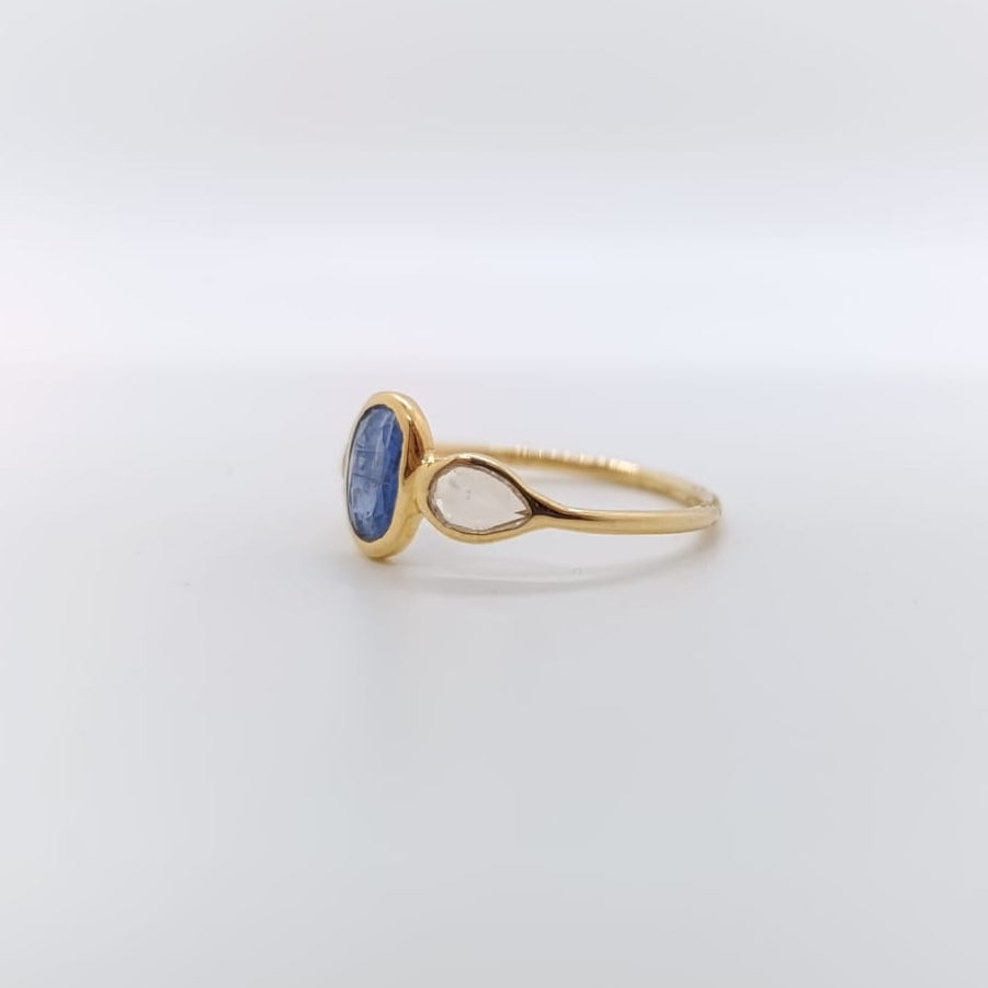 Anillo Cianita y Topacio Plata Chapada Oro 18k