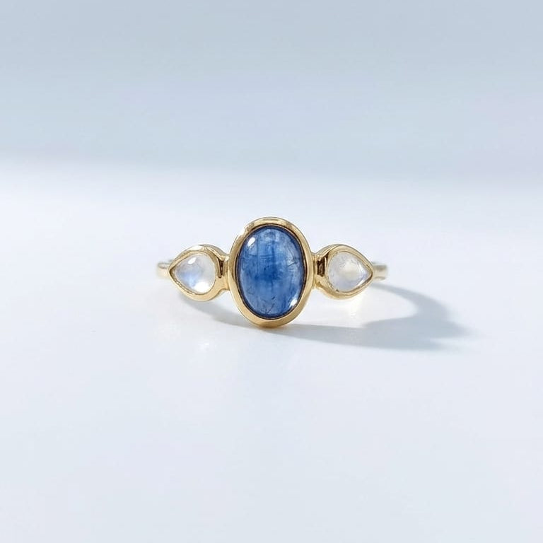 Anillo Cianita y Topacio Plata Chapada Oro 18k