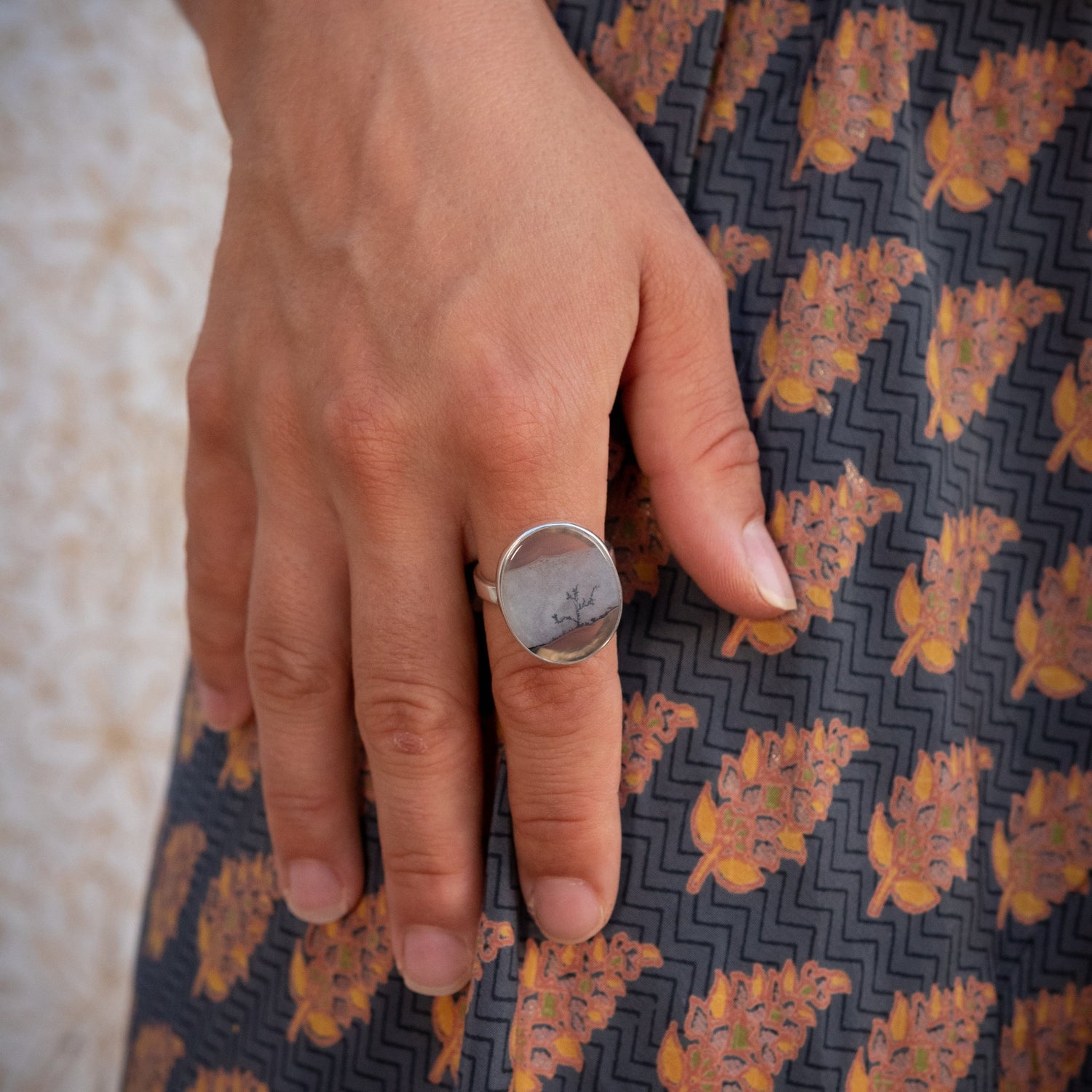 ic: anillo plata mujer agata arbol dendrita unique