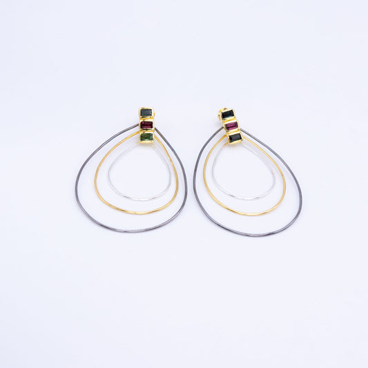 Pendiente Aro Sam Turmalinas Plata 925 Baño Oro 18k