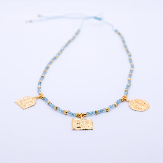 Gargantilla Mangata Apatitos Azules Plata 925 Baño Oro 18k