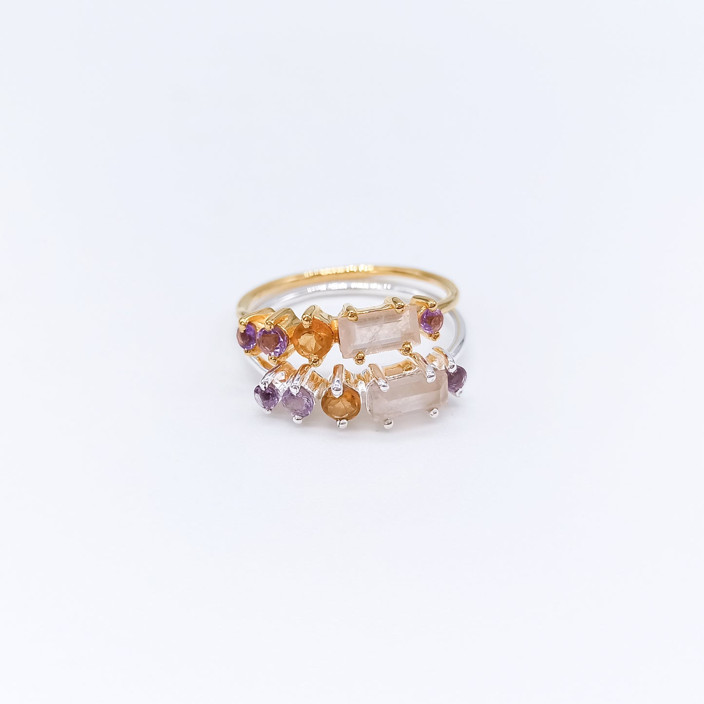 anillo plata chapado en oro - plataluz - piedraluna amatista citrino