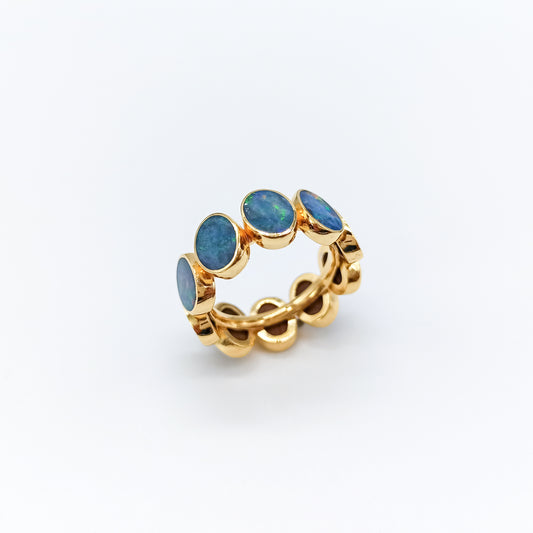 Anillo Circular Ópalos Azules Australianos y Plata 925 Chapado en Oro