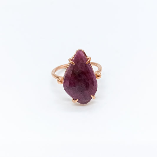 Anillo Rubi y Plata 925 con Baño en Oro Rosa