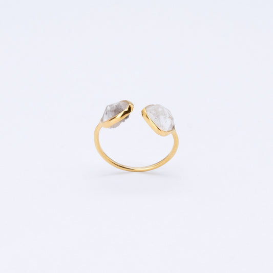 Anillo Cuarzo Herkimer Plata Bañada en Oro 18k