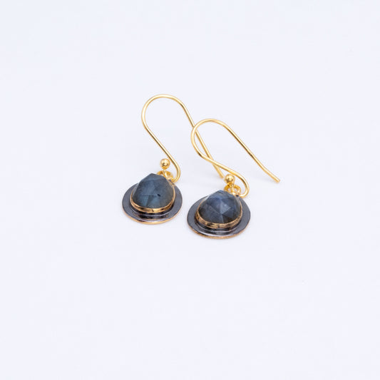 Pendiente Somme Labradorita y Cuarzo Rosa Plata 925 Baño Oro 18k