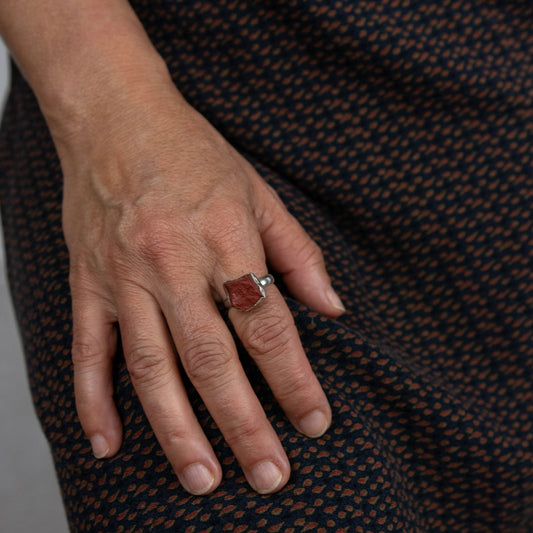 IC: ANILLO PLATA JASPE ROJO RUSTICO 1