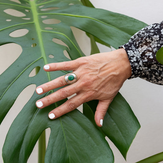 Anillo Sirayu Plata y Malaquita