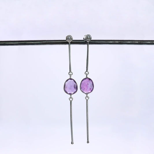 IC: PENDIENTE PLATA AMATISTA NATURAL