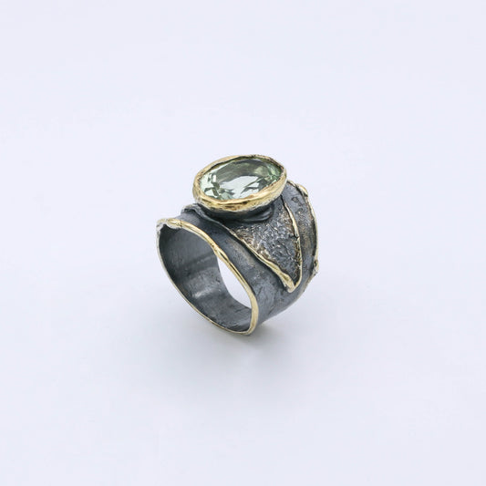 IC: ANILLO DISEÑO PLATA ORO CUARZO VERDE