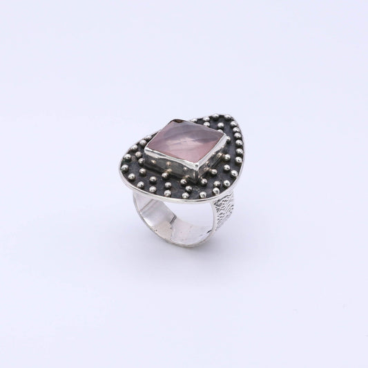 Anillo Bolder Plata y Cuarzo Rosa