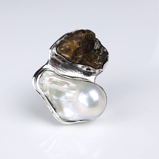 IC: ANILLO AMBAR PERLA PLATA 