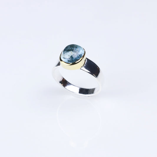 IC: ANILLO PLATA ORO TURMALINA AZUL
