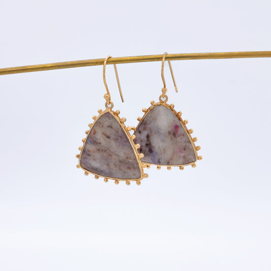 Pendientes Poro Hecho a Mano Plata 925 Baño Oro 18k y Zafiro