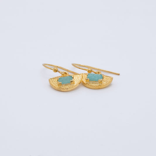 Pendiente Anemis Plata 925 Baño Oro 18k Rubí Amazonita y Cuarzo Verde