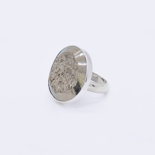 Anillo Cráter Pirita en Bruto y Plata de Ley
