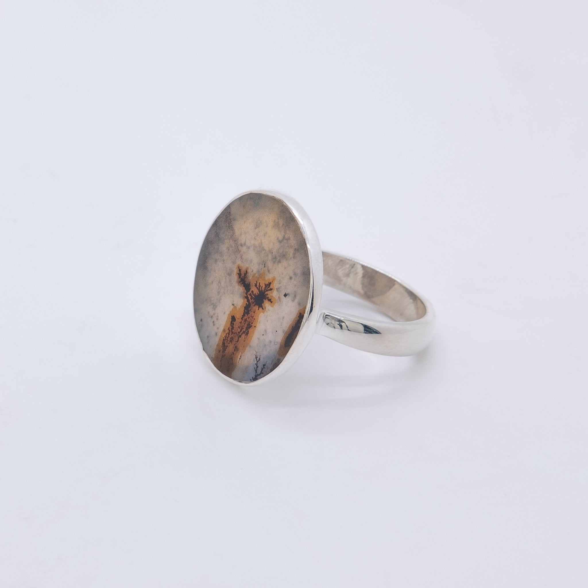 Bague Ancienne En Jaspe Bleu - Taille 55 - Style Ethnique - Métal Inconnu - Occasion