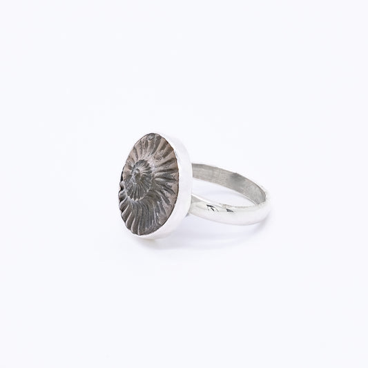 Anillo Espiral Hecho a Mano Plata 925 y Fosil de Amonite Natural