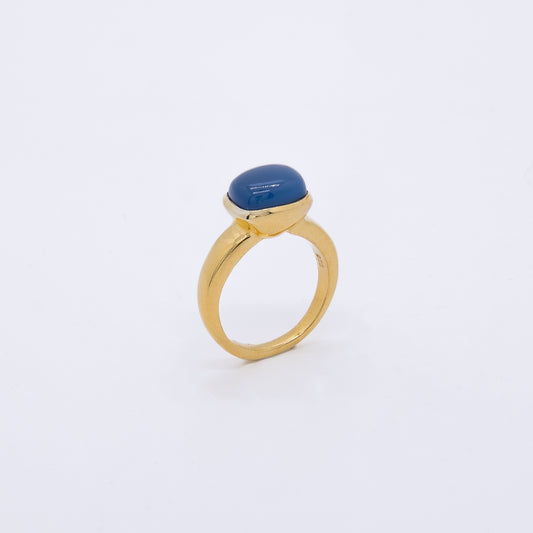 Anillo Koura Plata 925 Baño Oro 18k y Calcedonia