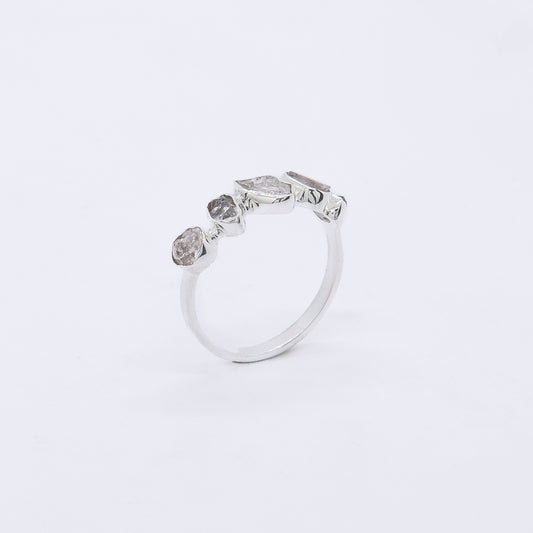 Anillo Multi Stone Plata 925 Baño Oro 18k y Olivina - Diamante Herkimer