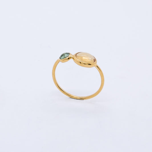 Anillo Pahi Plata 925 Baño Oro 18k Cuarzo Rosa y Peridoto - Amatista