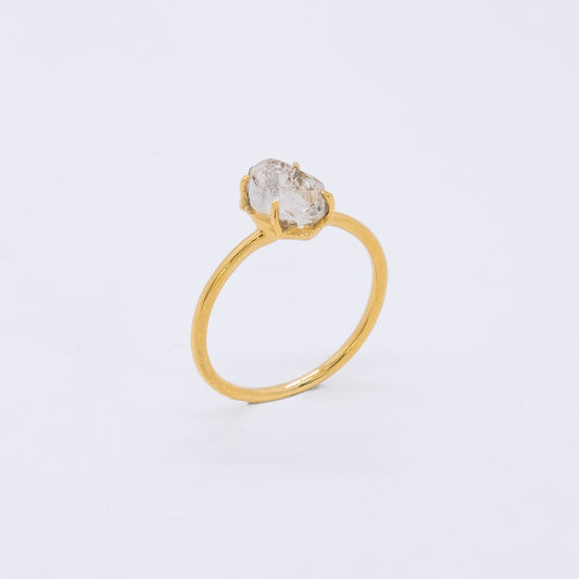 Anillo Waikura Plata 925 Bañada en Oro 18k y Diamante Cuarzo Herkimer