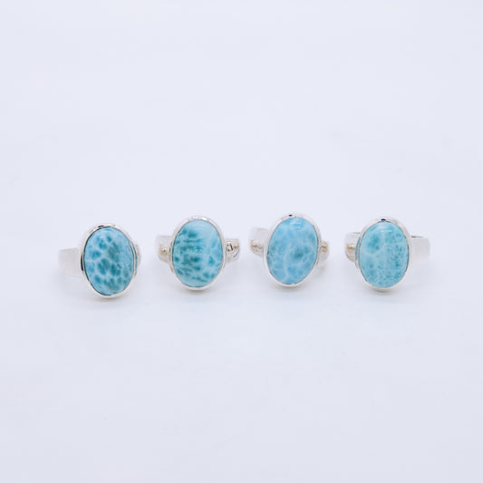 Anillo Moana Hecho a Mano Plata 925 y Larimar Natural Calidad AAA