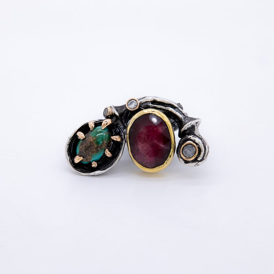 Anillo Salome Hecho a Mano Plata 925 y Piedras Naturales