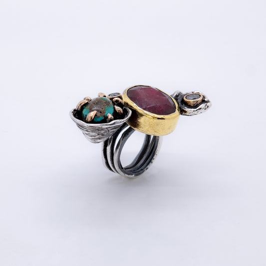 Anillo Salome Hecho a Mano Plata 925 y Piedras Naturales