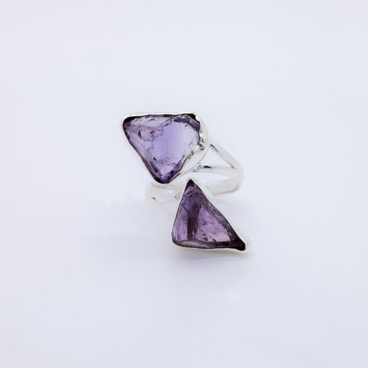 Anillo Puru Hecho a Mano Plata 925 y Amatistas Naturales en Bruto