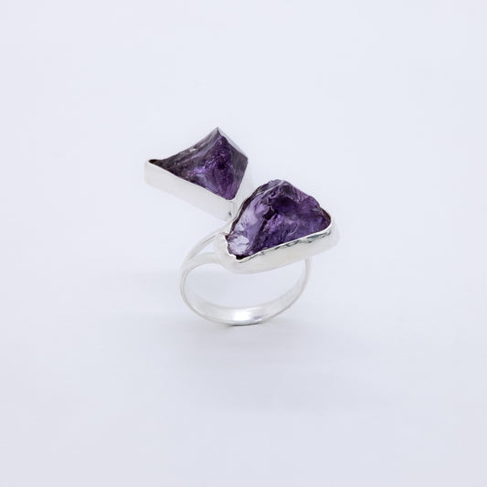 Anillo Puru Hecho a Mano Plata 925 y Amatistas Naturales en Bruto
